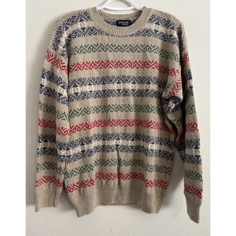 Vintage Duncan Row Men's Small? Fair Isle Nordic Sweater Crewneck Geometric 90s